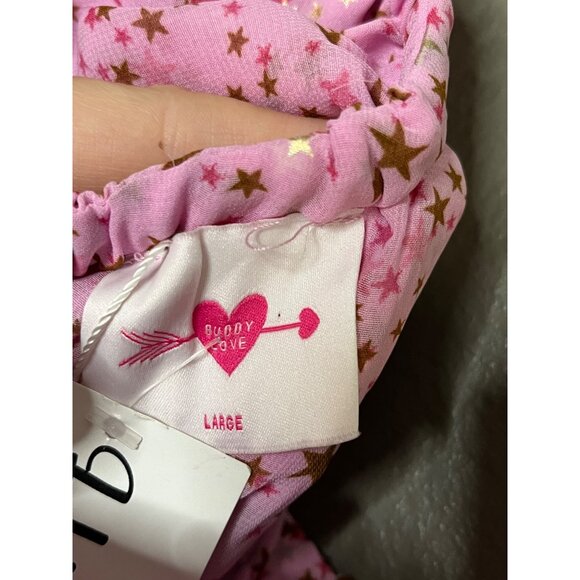 Buddy Love Sofia Zodiac One-Shoulder Ruffled Dress‎ L Pink & Gold Stars - Picture 3 of 6